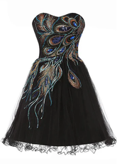 Vestido de cóctel corto elegante de tul satinado con cuentas y escote corazón, corte A, vestido negro para fiesta de bienvenida Y8483